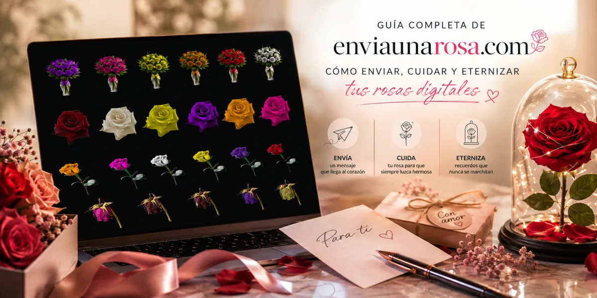 Captura de la interfaz de enviaunarosa.com mostrando ramos y rosas de colores con su modal interactivo