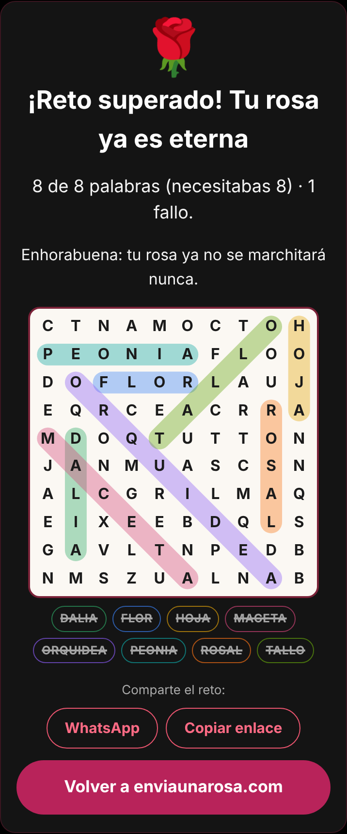 Reto superado: rosa eterna